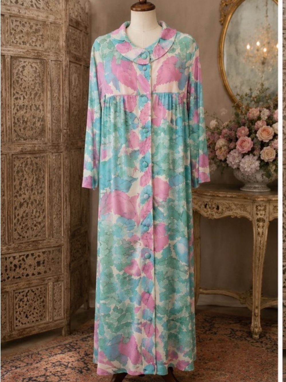 *Emilio Pucci -long abstract leaf print- teal blue & pink - vintage 60’s nylon
